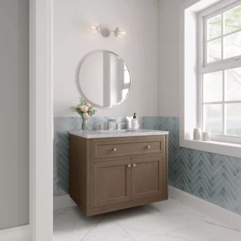 Chicago 36" Single Vanity, Whitewashed Walnut w/ 3 CM Eternal Jasmine Pearl Quartz Top - Image 5