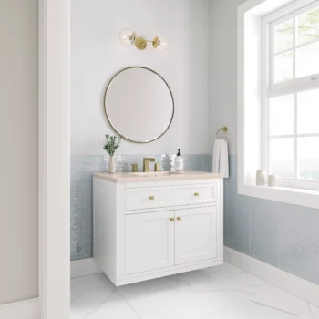 Chicago 36" Single Vanity, Glossy White w/ 3 CM Eternal Marfil Top - Image 3