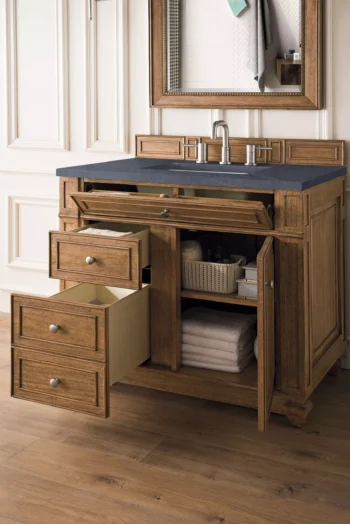 Bristol 36" Single Vanity, Saddle Brown w/ 3 CM Charcoal Soapstone Quartz Top - Image 4