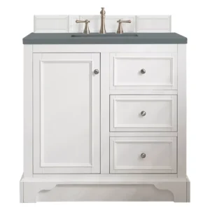 De Soto 36″ Single Vanity, Bright White w/ 3 CM Cala Blue Top