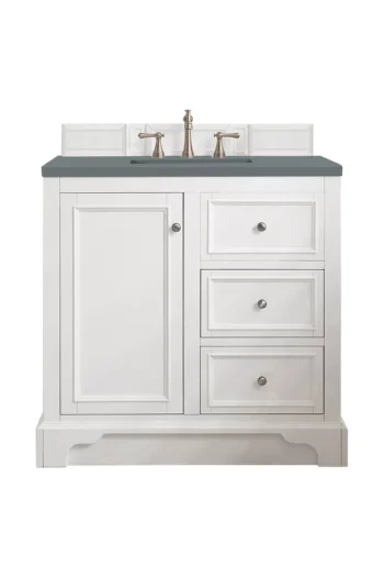 De Soto 36" Single Vanity, Bright White w/ 3 CM Cala Blue Top