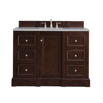 De Soto 48" Single Vanity, Burnished Mahogany w/ 3 CM Eternal Serena Quartz Top