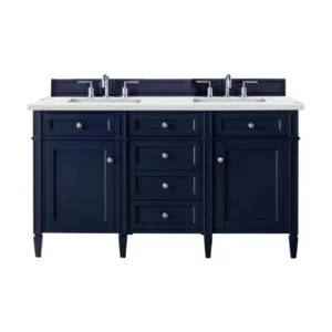 Brittany 60″ Double Vanity, Victory Blue w/ 3 CM Ethereal Noctis Quartz Top