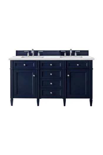 Brittany 60" Double Vanity, Victory Blue w/ 3 CM Ethereal Noctis Quartz Top