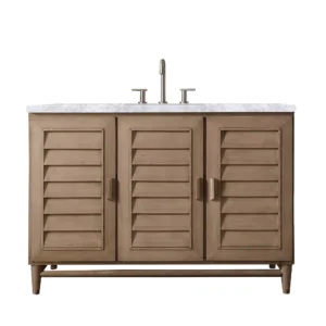 Portland 48″ Single Vanity Whitewashed Walnut w/ 3 CM Carrara Marble Top