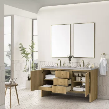 Hudson 60" Double Vanity, Light Natural Oak w/ 3 CM Eternal Serena Top - Image 4