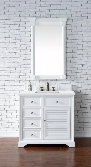 Savannah 36" Single Vanity, Bright White w/ 3 CM Arctic Fall Solid Surface Top - Image 2