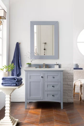 Palisades 36" Single Vanity, Silver Gray w/ 3 CM Eternal Jasmine Pearl Quartz Top - Image 2