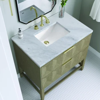 Emmeline 36" Single Vanity, Pebble Oak w/ 3 CM Carrara Marble Top - Image 5