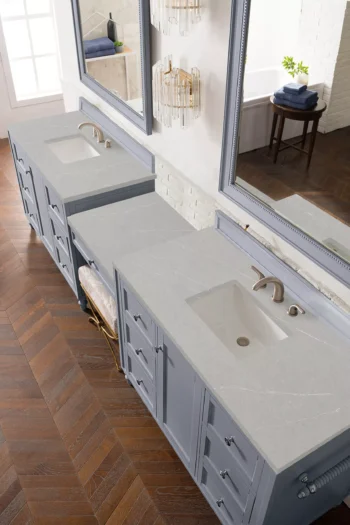Copper Cove Encore 122" Double Vanity Set, Silver Gray w/ 3 CM Eternal Serena Quartz Top - Image 3