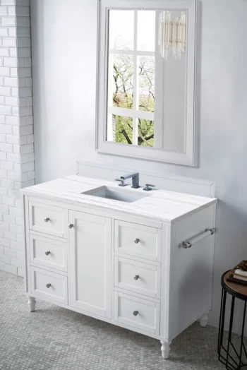 Copper Cove Encore 48" Single Vanity, Bright White w/ 3 CM Arctic Fall Solid Surface Top - Image 3