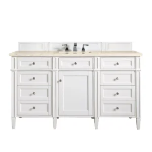Brittany 60″ Single Vanity, Bright White w/ 3 CM Eternal Marfil Quartz Top