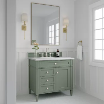 Brittany 36" Single Vanity, Smokey Celadon w/ 3 CM Arctic Fall Top - Image 4