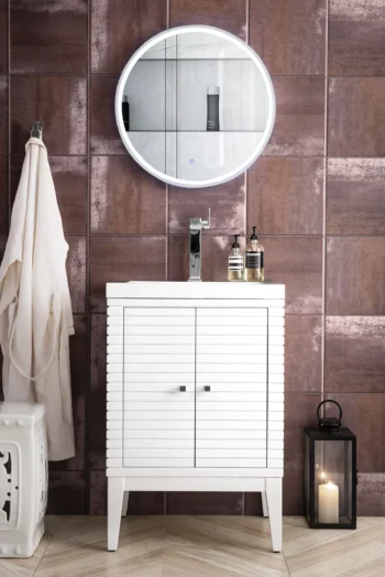 Linden 24" Single Vanity, Glossy White w/ White Glossy Composite Stone Top - Image 2