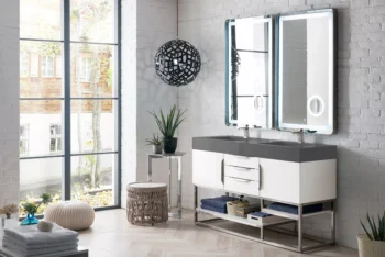 Columbia 59" Double Vanity, Glossy White w/ Dusk Grey Glossy Composite Stone Top - Image 3