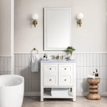 Breckenridge 30" Single Vanity, Bright White w/ 3 CM Carrara Marble Top - Image 2