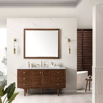 Amberly 60" Single Vanity, Mid-Century Walnut w/ 3 CM Ethereal Noctis Top - Image 3