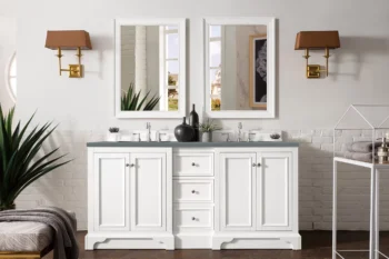 De Soto 72" Double Vanity, Bright White w/ 3 CM Cala Blue Top - Image 2