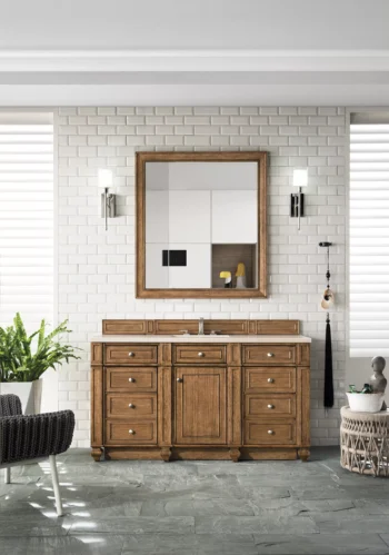 Bristol 60" Single Vanity, Saddle Brown w/ 3 CM Eternal Serena Quartz Top - Image 2