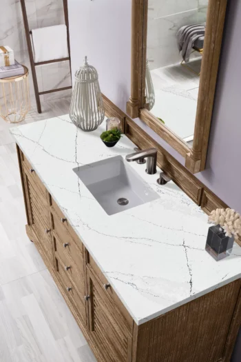 Savannah 60" Single Vanity, Driftwood w/ 3 CM Ethereal Noctis Quartz Top - Image 3