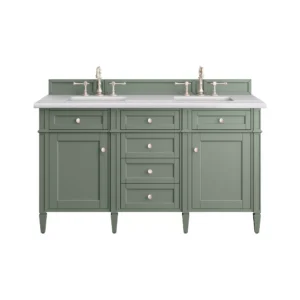 Brittany 60″ Double Vanity, Smokey Celadon w/ 3 CM Arctic Fall Top