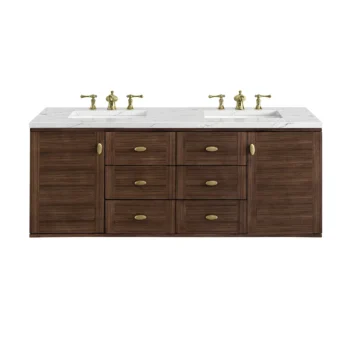Amberly 60" Double Vanity, Mid-Century Walnut w/ 3 CM Ethereal Noctis Top - Image 2