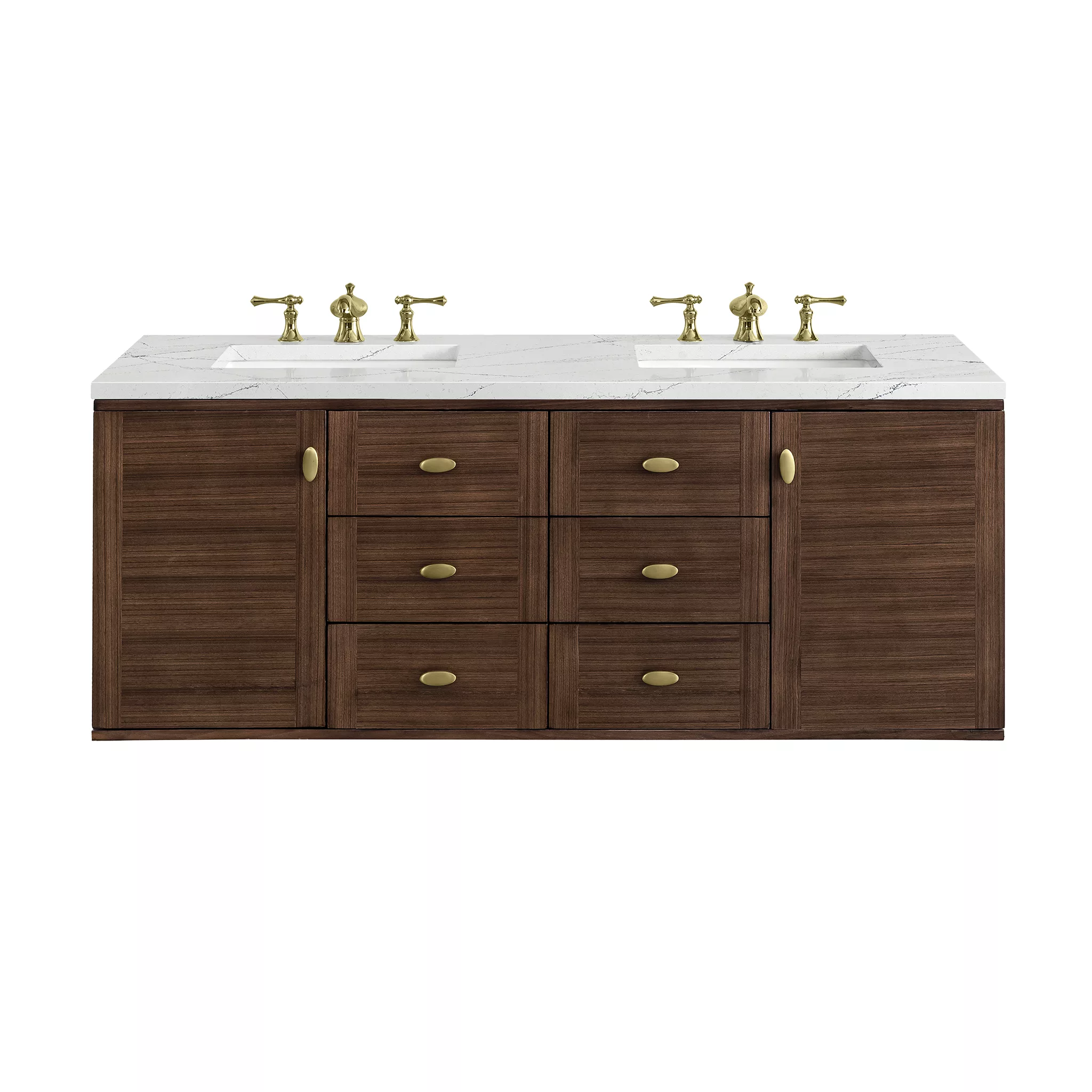 Amberly 60" Double Vanity, Mid-Century Walnut w/ 3 CM Ethereal Noctis Top - Image 2