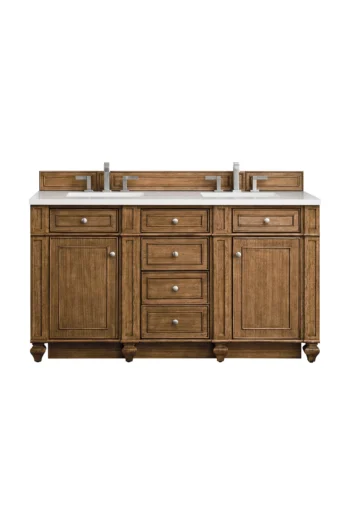 Bristol 60" Double Vanity, Saddle Brown w/ 3 CM White Zeus Quartz Top