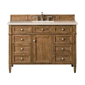 Brittany 48″ Single Vanity, Saddle Brown w/ 3 CM Eternal Marfil Quartz Top