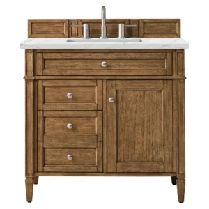 Brittany 36″ Single Vanity, Saddle Brown w/ 3 CM Ethereal Noctis Quartz Top