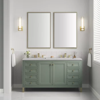 Chicago 60" Double Vanity, Smokey Celadon w/ 3 CM Arctic Fall Top - Image 5