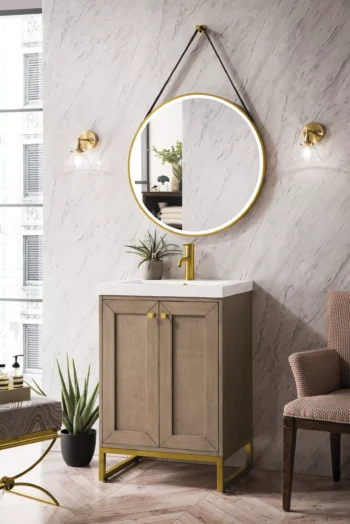 Chianti 24" Single Vanity, Whitewashed Walnut, Radiant Gold, w/ White Glossy Composite Stone Top - Image 3