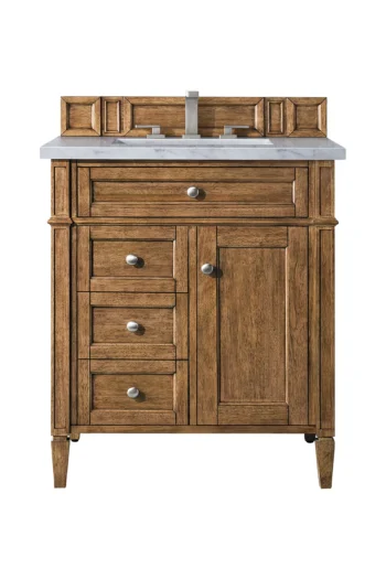 Brittany 30" Single Vanity, Saddle Brown w/ 3 CM Carrara Marble Top