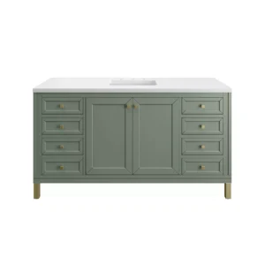 Chicago 60″ Single Vanity, Smokey Celadon w/ 3 CM White Zeus Top