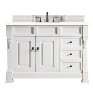 Brookfield 48″ Single Vanity, Bright White w/ 3 CM White Zeus Quartz Top