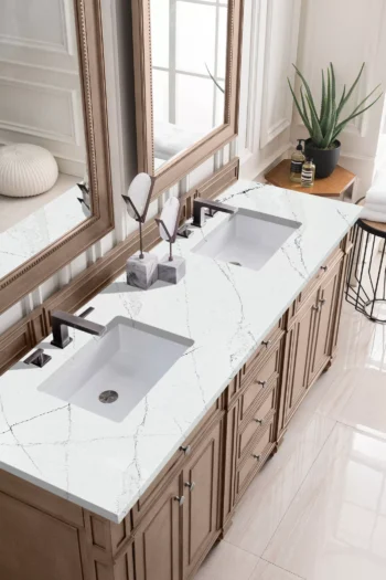 Bristol 72" Double Vanity, Whitewashed Walnut w/ 3 CM Ethereal Noctis Quartz Top - Image 2
