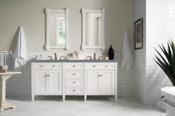 Brittany 72" Double Vanity, Bright White Vanity w/ 3 CM Cala Blue Top - Image 2