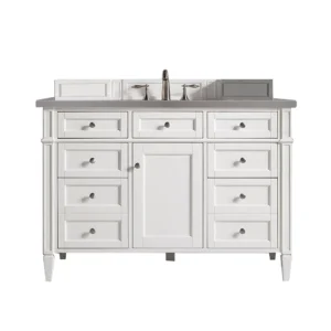 Brittany 48″ Single Vanity, Bright White w/ 3 CM Grey Expo Quartz Top