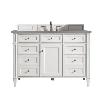 Brittany 48" Single Vanity, Bright White w/ 3 CM Grey Expo Quartz Top