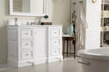 De Soto 48" Single Vanity, Bright White w/ 3 CM Ethereal Noctis Quartz Top - Image 3