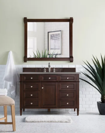 Brittany 48" Single Vanity, Burnished Mahogany w/ 3 CM Grey Expo Quartz Top - Image 2