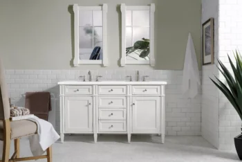 Brittany 60" Double Vanity, Bright White Vanity w/ 3 CM White Zeus Quartz Top - Image 2