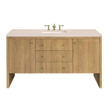 Hudson 60" Single Vanity, Light Natural Oak w/ 3 CM Eternal Marfil Top