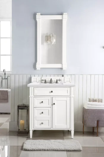 Brittany 30" Single Vanity, Bright White w/ 3 CM Arctic Fall Solid Surface Top - Image 2