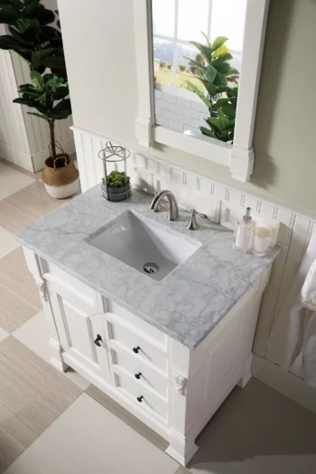 Brookfield 36" Single Vanity, Bright White w/ 3 CM Carrara Marble Top - Image 5