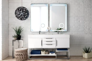 Columbia 59" Double Vanity, Glossy White w/ Glossy White Composite Stone Top - Image 2