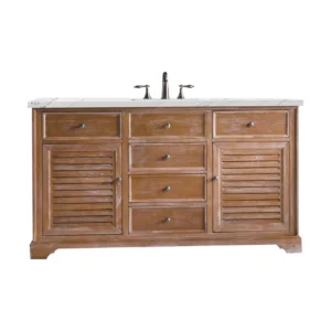 Savannah 60″ Single Vanity, Driftwood w/ 3 CM Ethereal Noctis Quartz Top