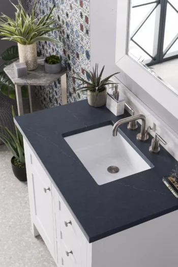 Palisades 36" Single Vanity, Bright White w/ 3 CM Charcoal Soapstone Quartz Top - Image 2