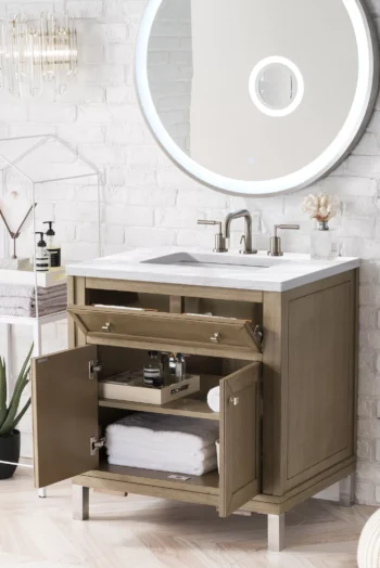 Chicago 30" Single Vanity, Whitewashed Walnut w/ 3 CM Arctic Fall Solid Surface Top - Image 6