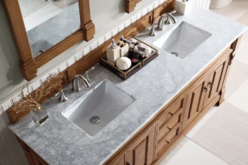Brookfield 72" Double Vanity, Country Oak w/ 3 CM Carrara Marble Top - Image 5